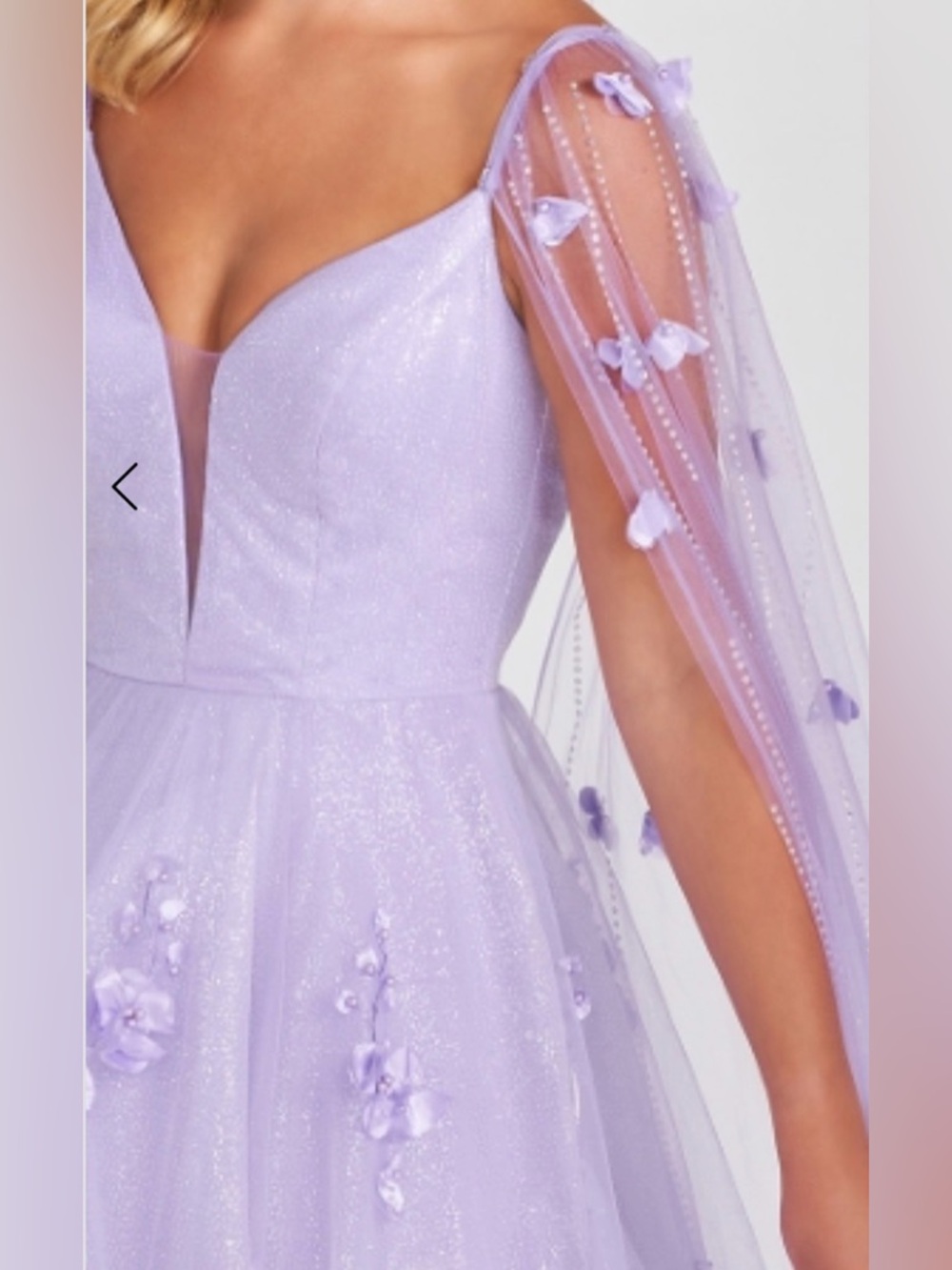 Ellie Wilde Lilac Embroidered Lace Organza Sparkly Prom Dress w/Cape‎ Sleeves 6 - Picture 2 of 16